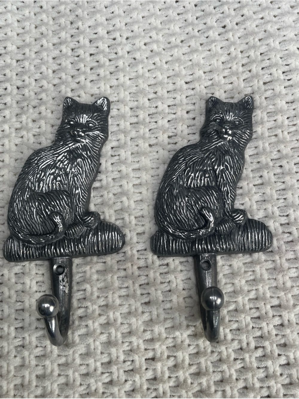 2 Cat Wall Hook Pair Metal Construction Cottage Core Textured Cat Lover
